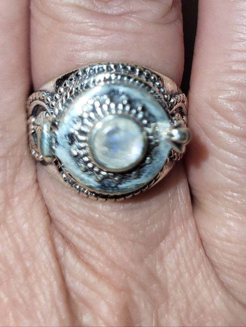 925 Sterling Silver Moonstone Filigree Poison Ring Sz8